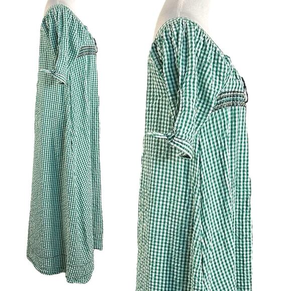 Free People Bohemian Embroidered Gingham Seersucker Cass Maxi Dress Green Small - Picture 8 of 16